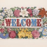 red and blue WELCOME letters surrounded by flowers on a beige background, Valley Ranch Dental Associates